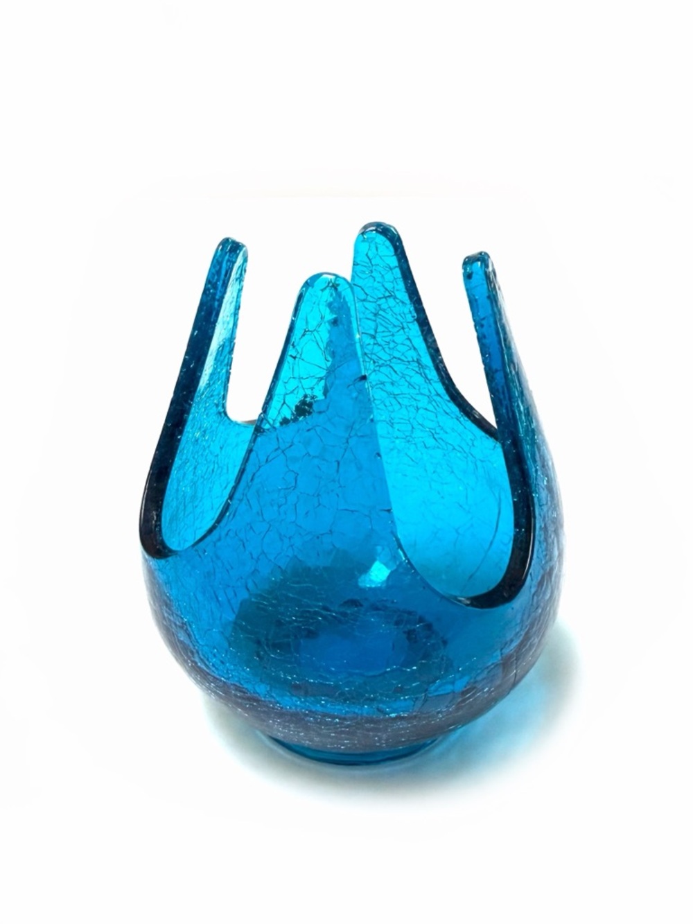 Vintage Viking Bluenique Crackle Glass Votive Candle Holder